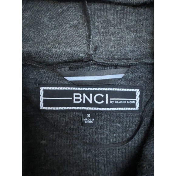 BNCI By Blanc Noir Black Gray Wool Blend Hooded Open Cardigan Pockets Sz Small - Picture 5 of 9
